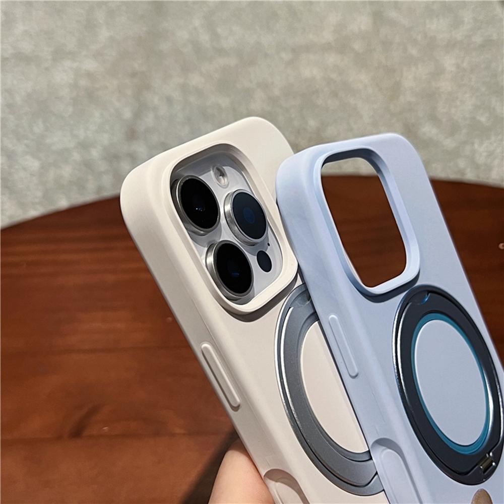 For iPhone 16 Pro Max Case Rotating Kickstand Liquid Silicone Phone Case Compatible with MagSafe