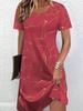 Women's Summer Short-Sleeve Minimalist Color-Blocked Dress—Loose-Fitting Breathable Fashionable Casual Beach Dress
