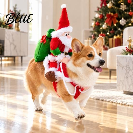 Festive Dog Clothes for Parties Santa Riding Pet Christmas Costume 3D Funny Rider Outfit Small Medium Apparel Dogs & Cats Adjustable Holiday Cosplay