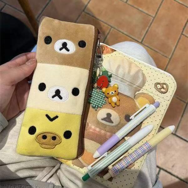 Rilakkuma Patchwork Pencil Case: Cute, High-Capacity Cartoon Stationery Bag for Students