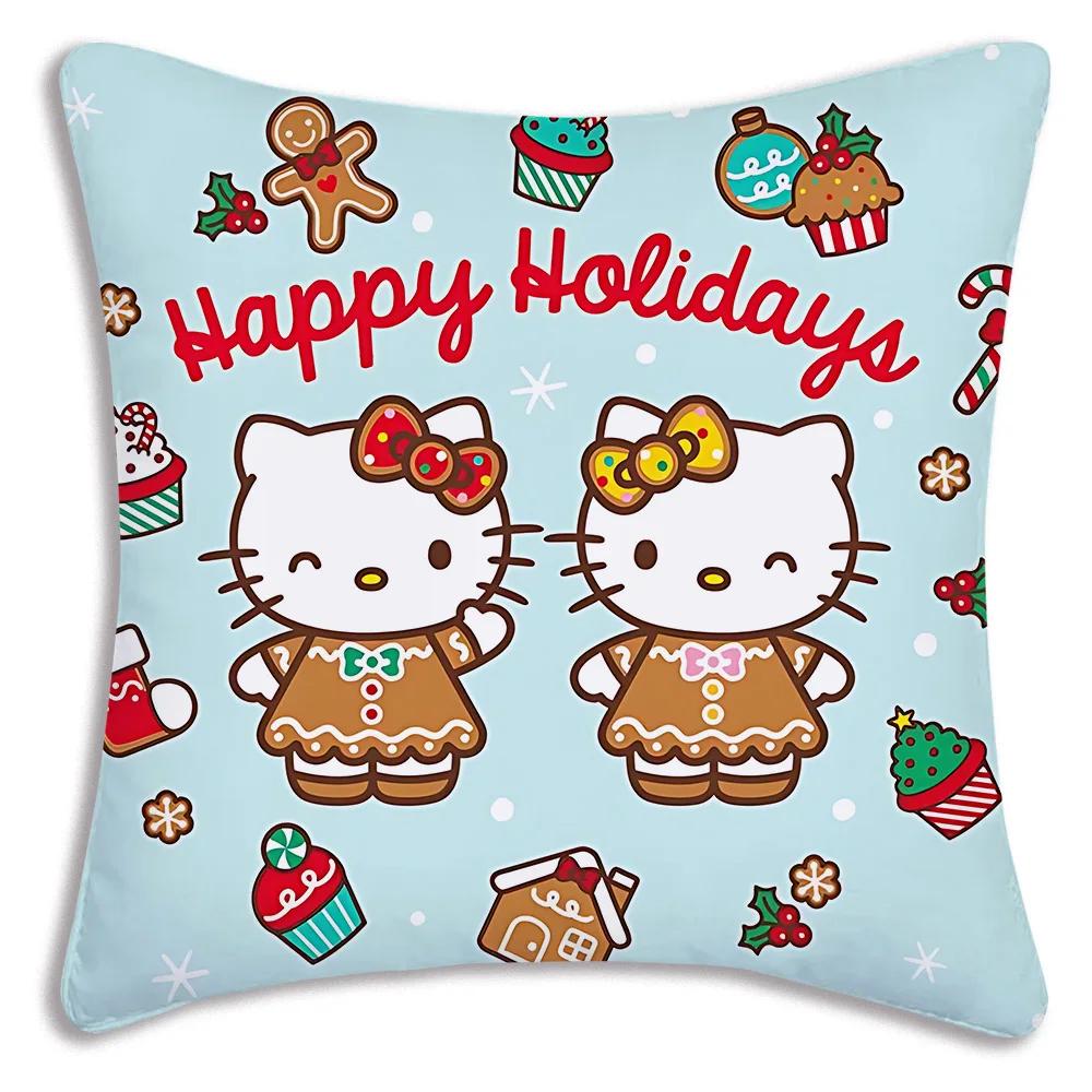 Kawaii Christmas Hello Kitty Pillow Covers Cartoon Sofa Decorative Home Printing  Cute Cushion Cover