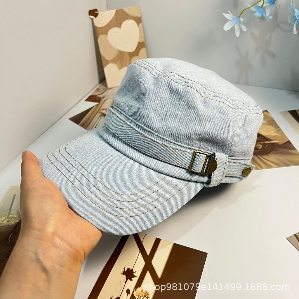 ins denim newsboy hat women's spring and summer versatile retro flat top cap niche fashion casual painter beret