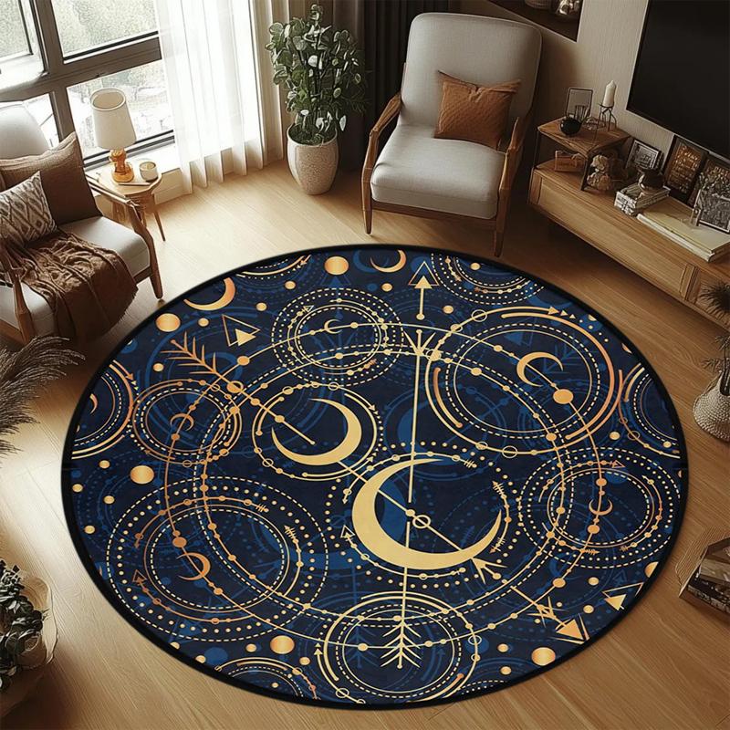 Round Sun Moon Carpet Starry Sky Rug Cloud Wave Mat Home Decoration Whimsical Cosmos Soft Floor Mat for Kids Room Decoration