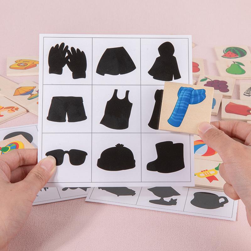 Montessori-Holzspielzeug Formen finden Tier Frucht Schatten Zuordnungs-Puzzle Denkspiel Kinder Früherziehung Lernspielzeug Geschenk