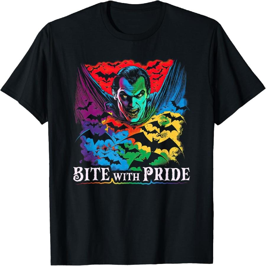 

Gothic Gay Pride Dracula Bite With Pride, LGBTQ Goth Vampire T-Shirt XXXXXL чорний