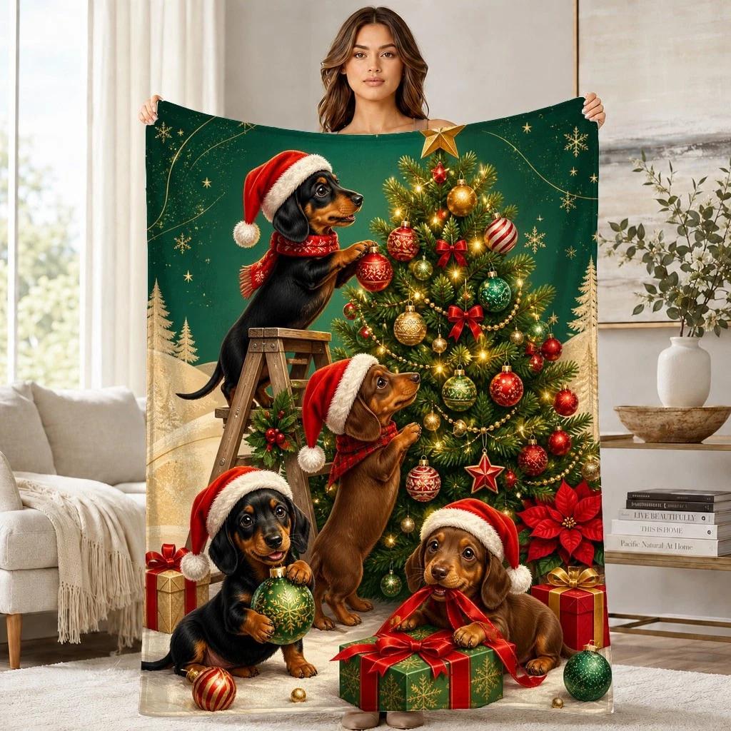 Dachshund Christmas Tree 2 Coral Fleece Blanket