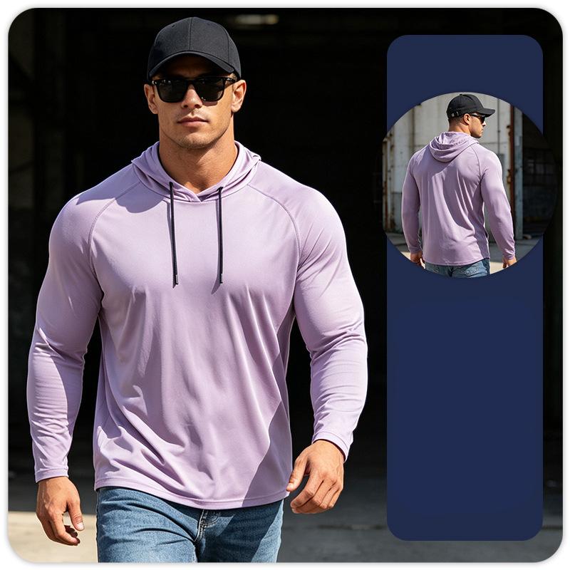 Men's sun protection suit hooded long-sleeved fitness sports outdoor fishing tops quick-drying running basketball training T shirts