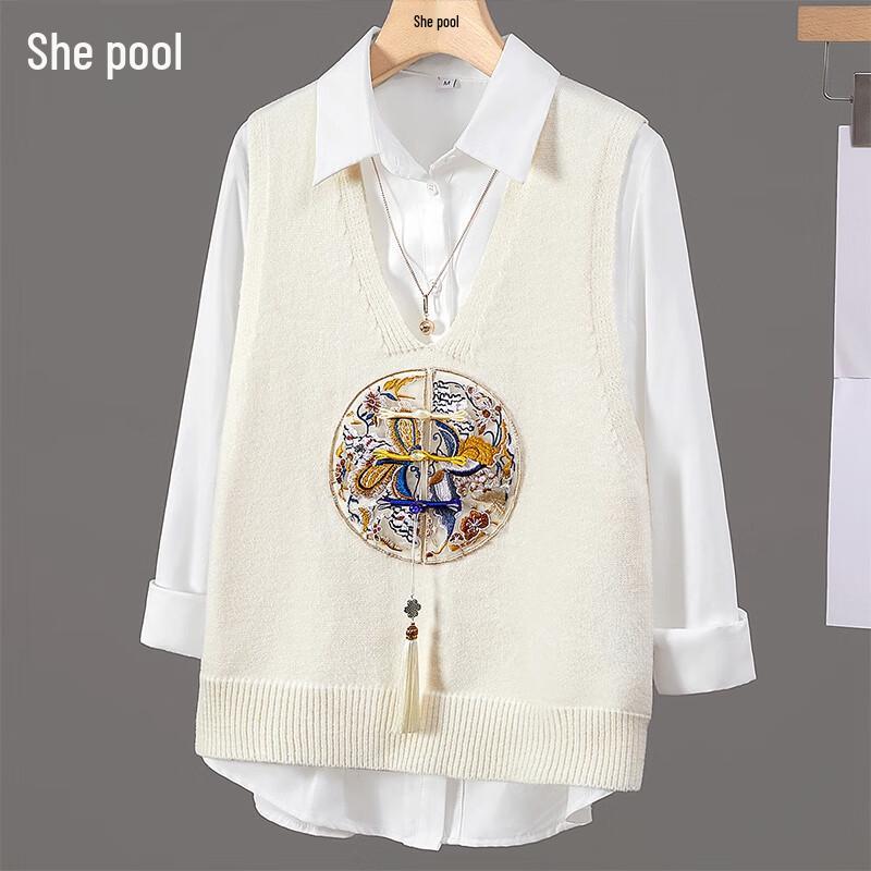 

Новый вязаный жилет с вышивкой в китайском стиле с V-образным вырезом для женщин S