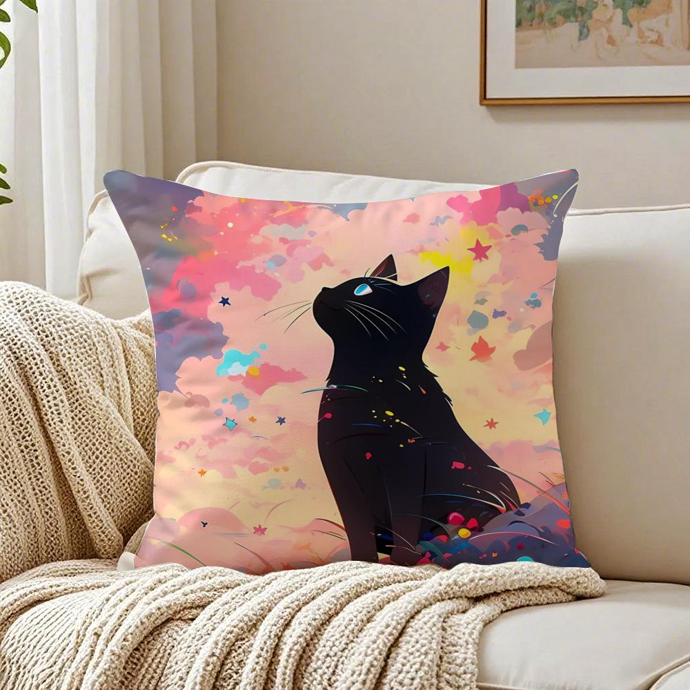 Fashion Casual Starry Sky Art cats Cozy Cushion Cover Linen Pillowcase Soft  for Sofa Bed Home Room Decor