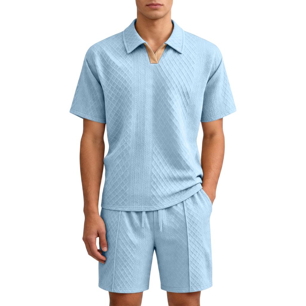 Men Short Sleeve Polo Shirt and Shorts Set Pattern Relaxed Fit Lightweight Two Piece Outfit