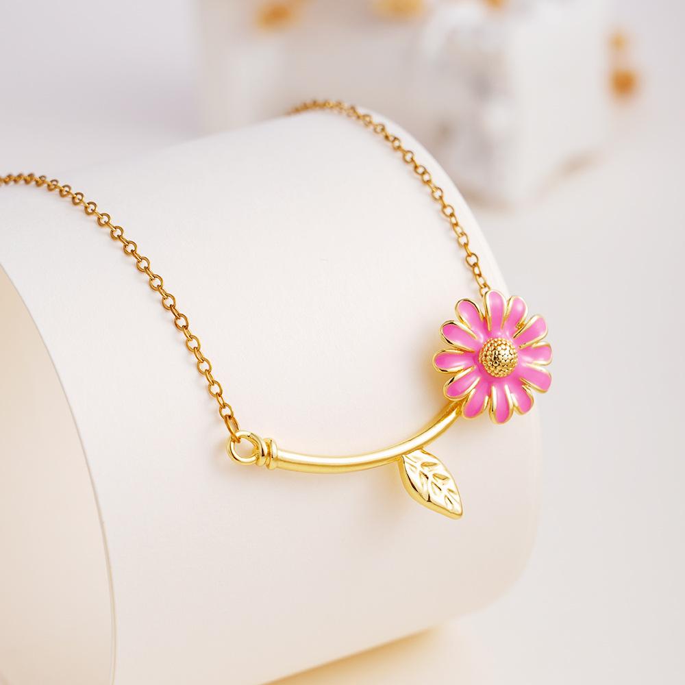Sweet Colorful Enamel Daisy Choker Necklace Stainless Steel Chain Jewelry Gifts for Women Teen Girls