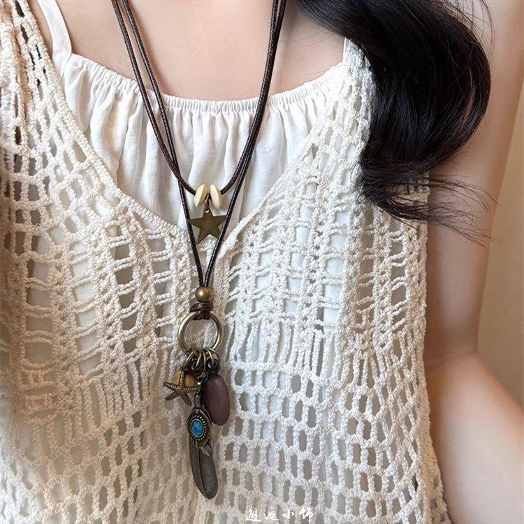 Chinese Zen Feather Necklace - Women's Retro Ethnic Sweater Chain - Bohemian Style Accessories