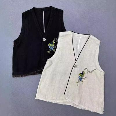 Herbst Damen Weste Tops Japanische Casual Cardigan V-Ausschnitt Stickerei Einreiher Damen Lose Westen