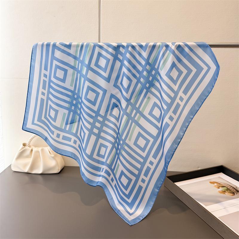 70cm Square Stripe Printed Women Scarf Silk Satin Spring Summer Scarves Shawl Designer Headband Hijab Bandana Wrap Bufanda Lady