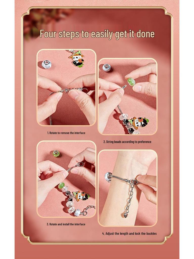 Conjunto de Presente Pulseira de Contas Feita à Mão e Caixa de Joias para Aniversário de Menina