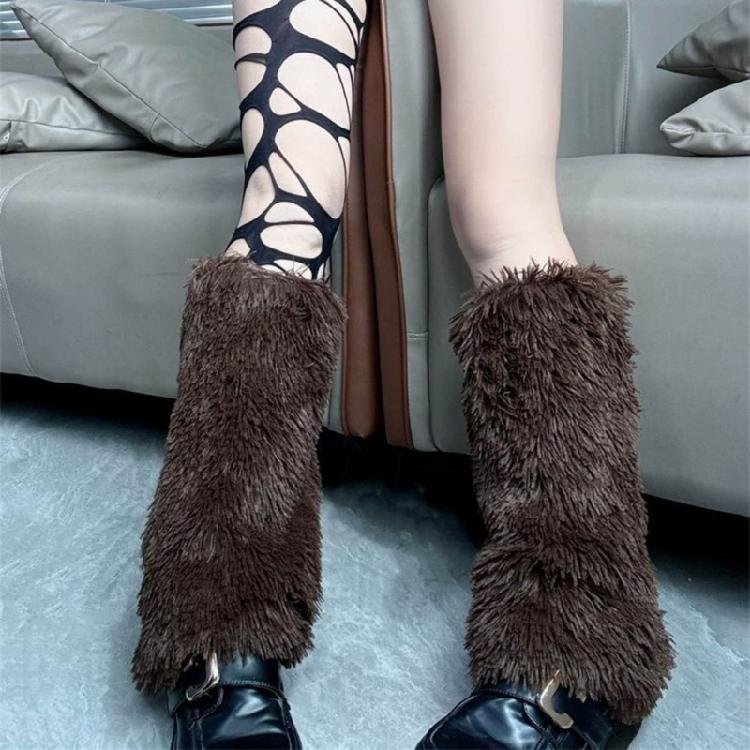 Furry Leg Warmers Winter Wear for Everyday Outfits Festivals Women Colorful Fuzzy Plush Boot Cuffs Footless Calf Socks