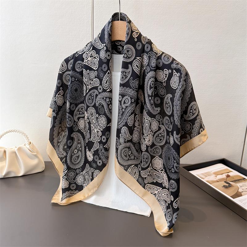 

Трансграничный платок из классического сатина, имитирующего шелк, с принтом, большой квадратный платок, шелковый платок, шаль, головной платок, шарф для защиты шеи, декоративный шарф 90*90cm