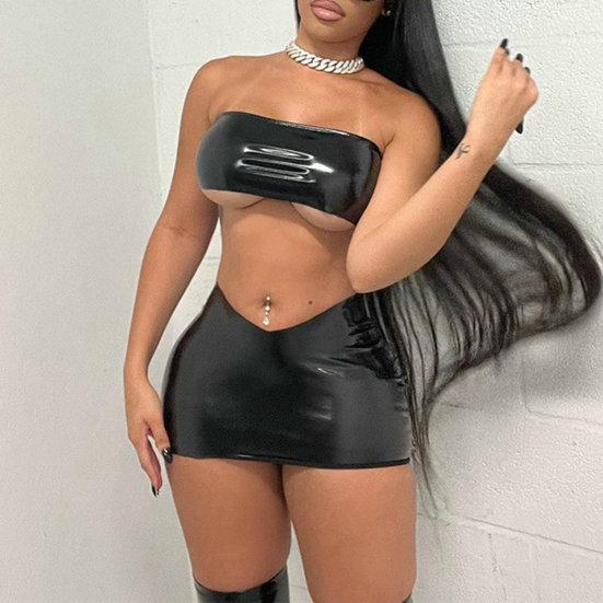 

1 комплект, юбка на бедре, однотонная, глянцевая, с высокой талией, гладкая, не вызывающая раздражения, нарядная, из полиэстера для женщин