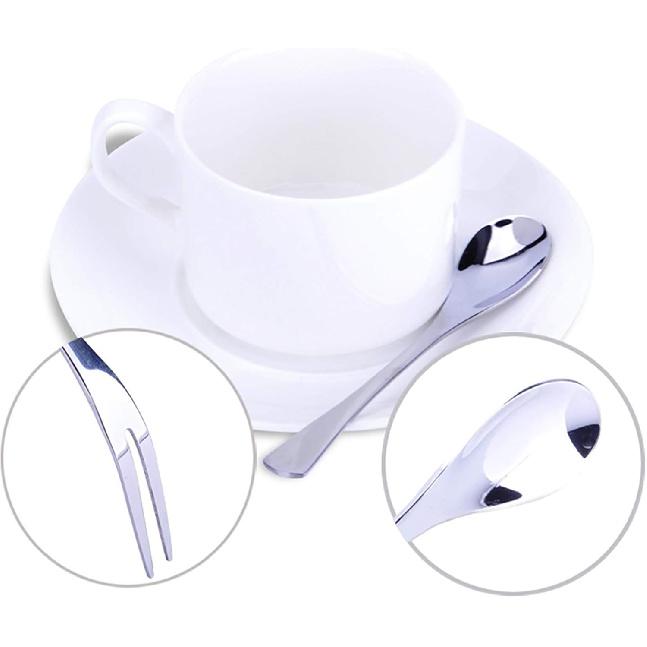 VANRA 5in 4-Piece Flatware Set - Silver Stainless Steel - 2 Forks and 2 Spoons - Salad, Teaspoon, Cocktail, Coffee, Serving, Appetizer