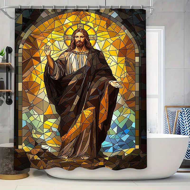 Stylish Mosaic Shower Curtain Religious Jesus Design For Home Decor In Bathroom Accessories. 128 Character Title That