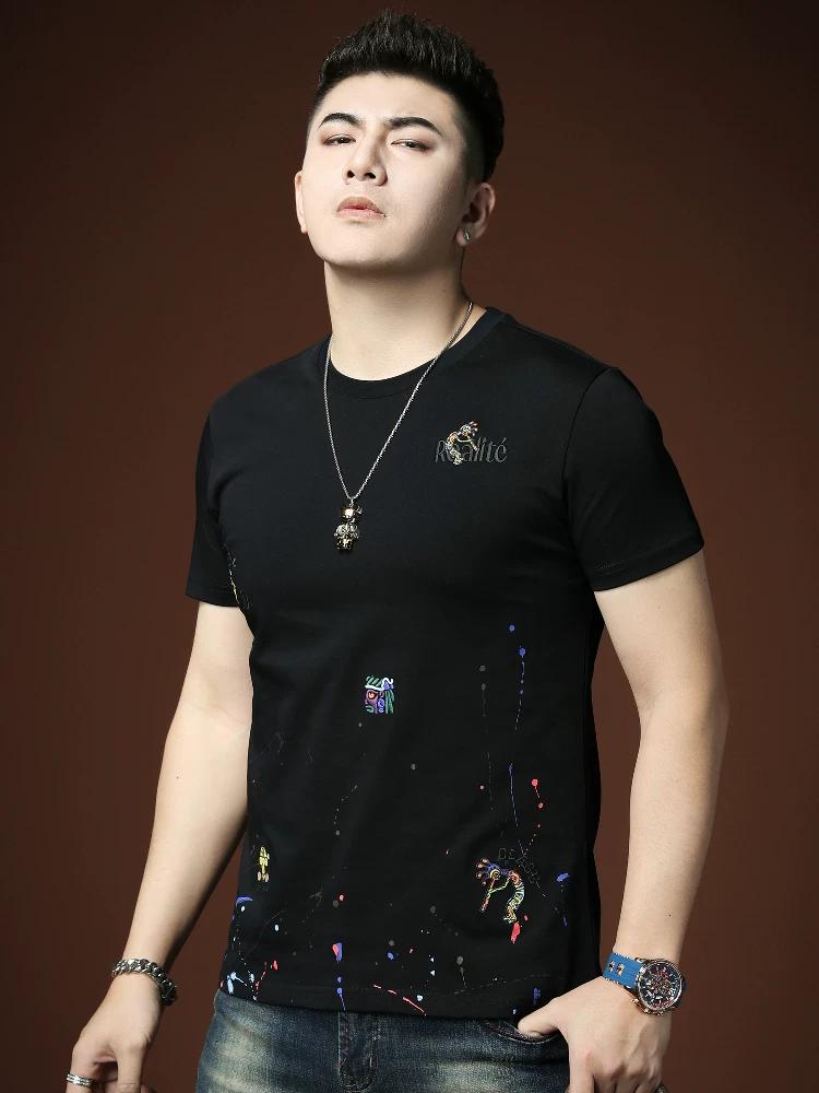 

European Trendy Brand Short-Sleeved Men s Summer 2025 New High-End Embroidered Round-Neck T-Shirt Casual Half-Sleeved Bottoming Shirt M (50-62.5kg) чёрный