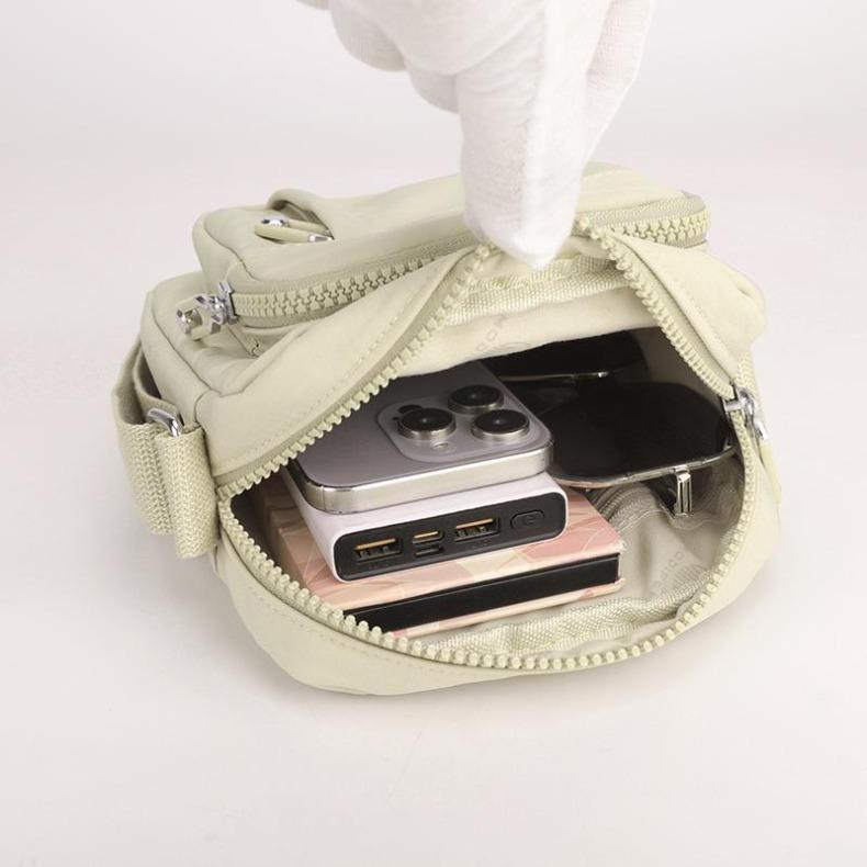 Mini-Nylon-Umhängetasche für Damen, mehrschichtige Reißverschluss-Handyhülle für den Alltag & Reisen