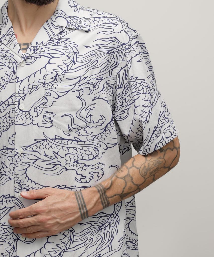 Schott NYC Hawaiian Shirt "DRAGON" / 782-4123012 Men's Medium 030 White
