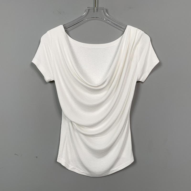 

Южная Корея Приталенная женская футболка с коротким рукавом и отложным воротником One Size