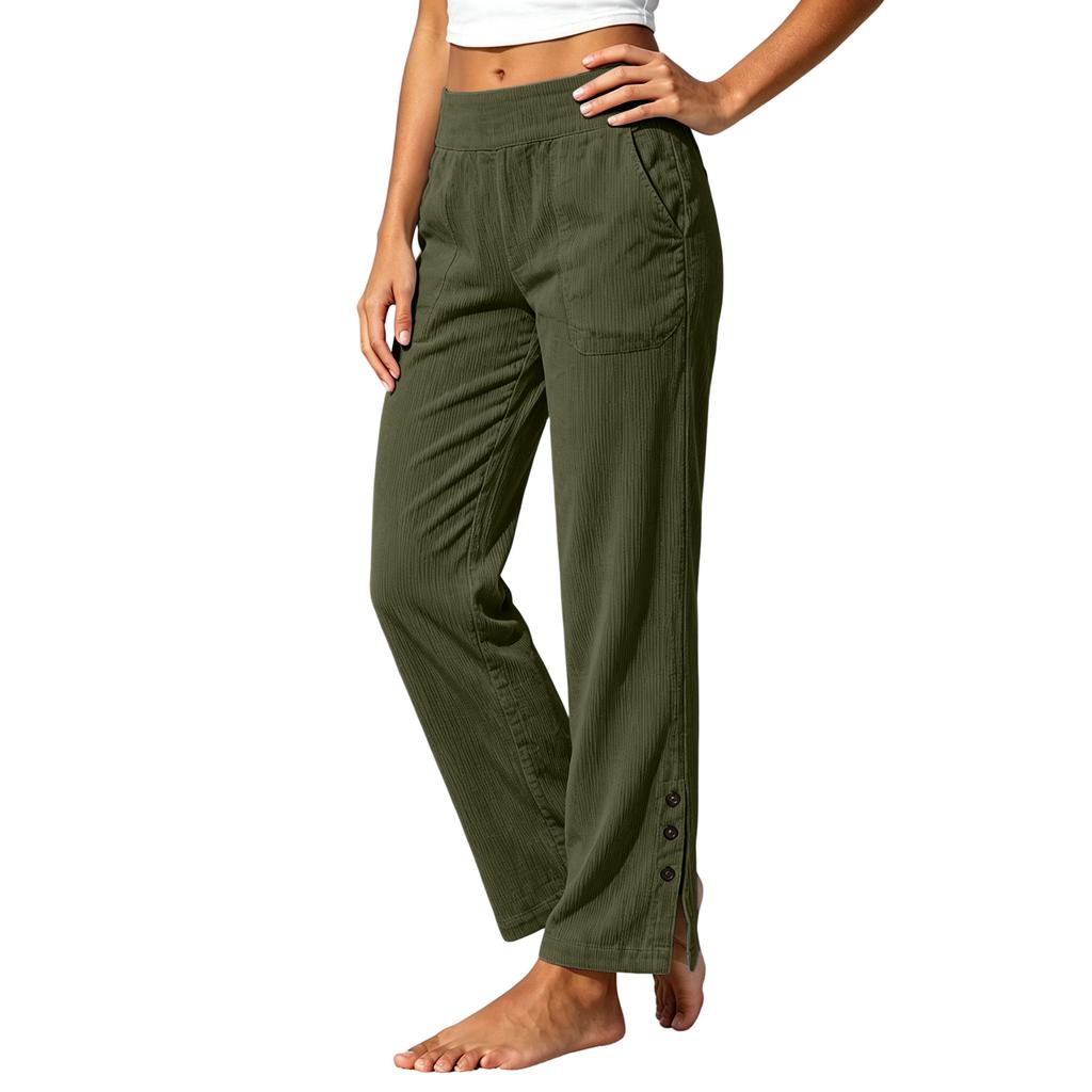 Women's Casual Corduroy Straight Leg Pants Color Button Front