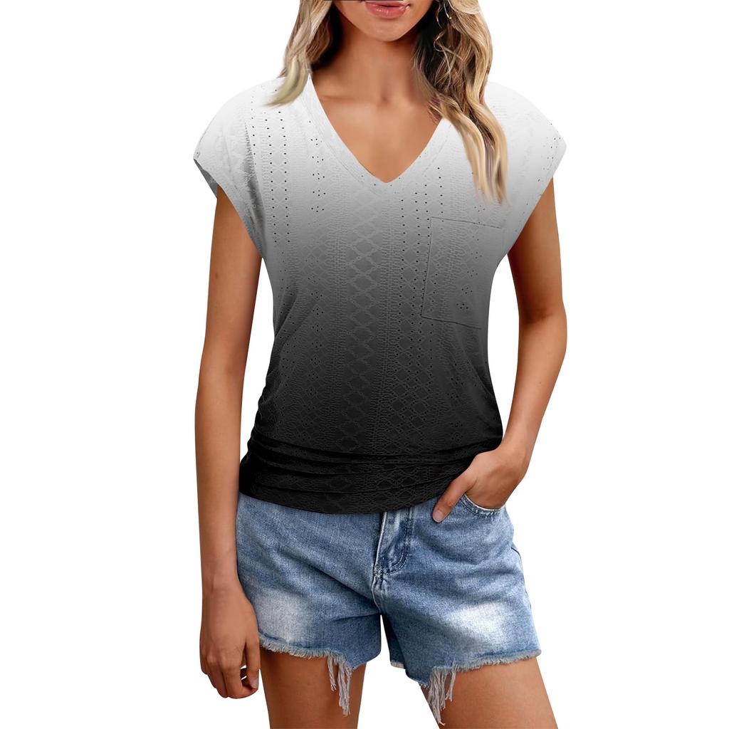 Womens Summer Tops Casual Ruffle Short Sleeve Crewneck Loose Pleated T Shirts