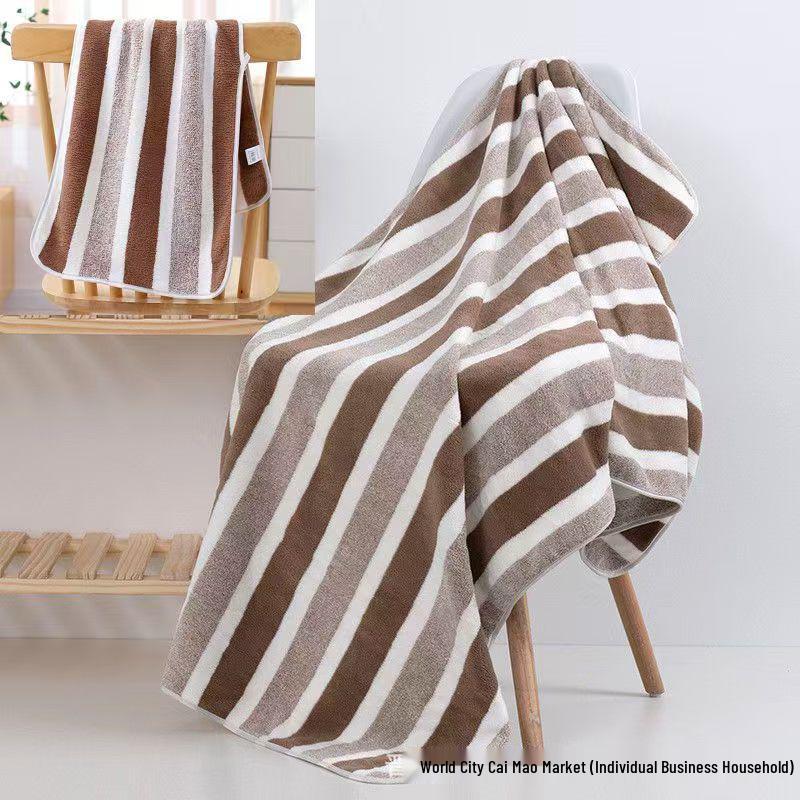 

Coral Fleece Bath Towel Set: Water-Absorbent, Soft, Lint-Free, Wide Strip Design 35*75 single кавовий