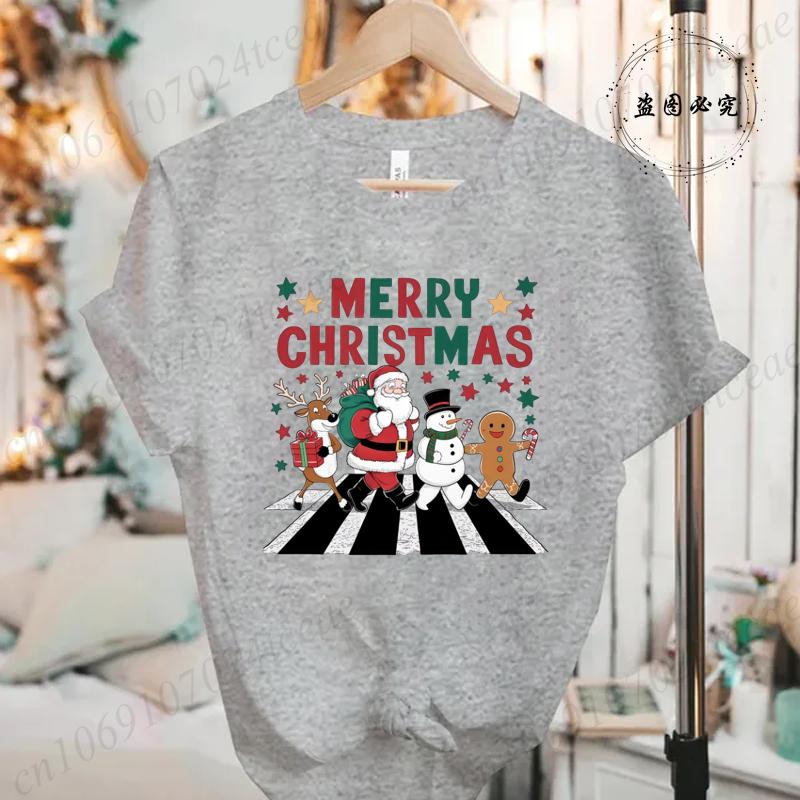 Merry Christmas Women Fashion T Shirt Christmas Print Funny Tops Womens Casual TShirt Holiday Xmas Party Tee Aesthetic Clothes