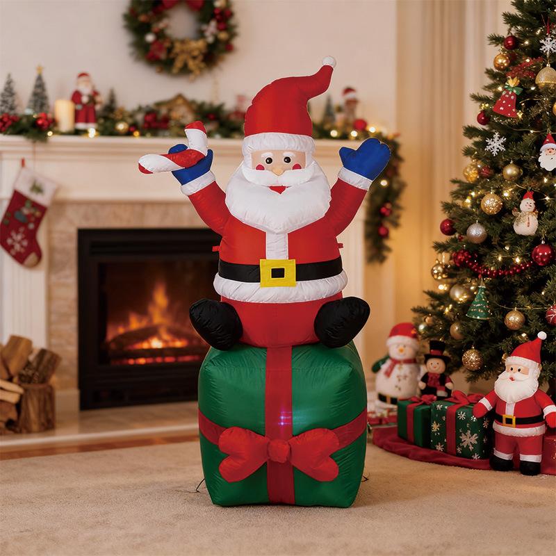 1.8M Holiday Decor Xmas Party Home Patio Garden Lawn Outdoor Decorations Christmas Inflatable Santa Claus with Gift Box