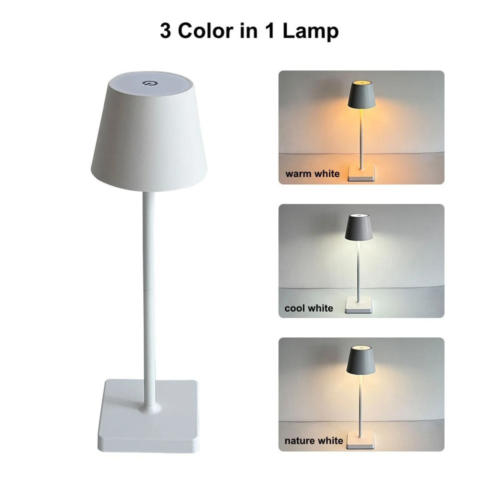 

Светодиодная настольная лампа с сенсорным управлением, перезаряжаемая, беспроводная, 3 цвета, настольный ночник для декора ресторана, отеля, бара, комнаты