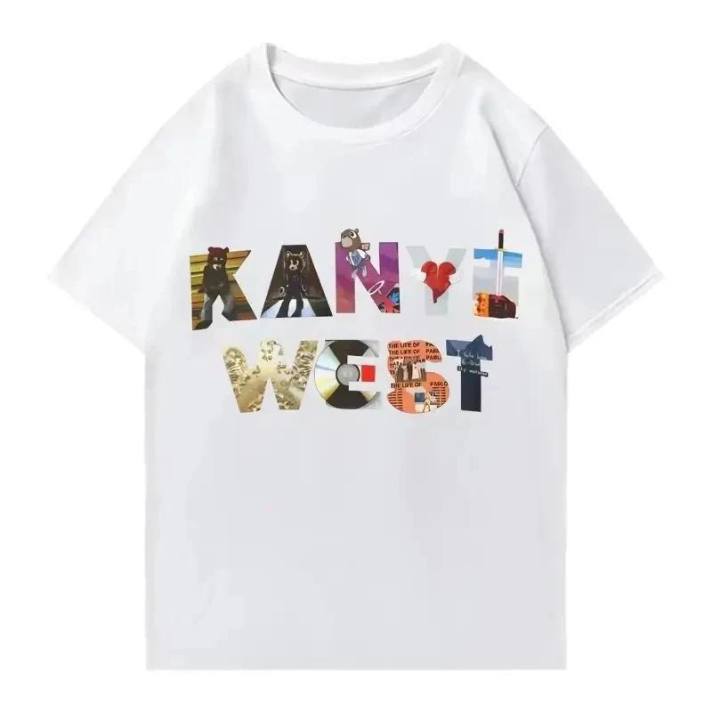 Kanye West Album Logo Collage Vintage Hip Hop T-Shirt Rap Oversized Black Unisex Women And Men T-shirts