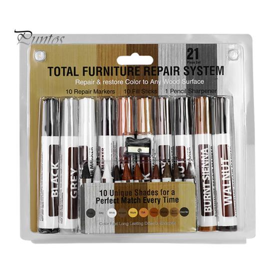 

1 комплект для ремонта царапин на деревянной мебели с маркером для подкраски, точилкой для мелков 6/8/10 цветов, для удаления пятен на деревянном полу и ремонта царапин на столе 10 pcs