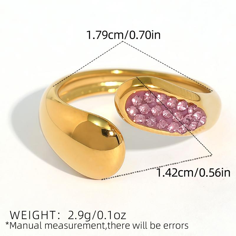 Bague d'ouverture en acier inoxydable en forme de goutte d'eau pour femmes, simple, colorée, zircon, géométrique, réglable, bague de doigt, rendez-vous, zircon