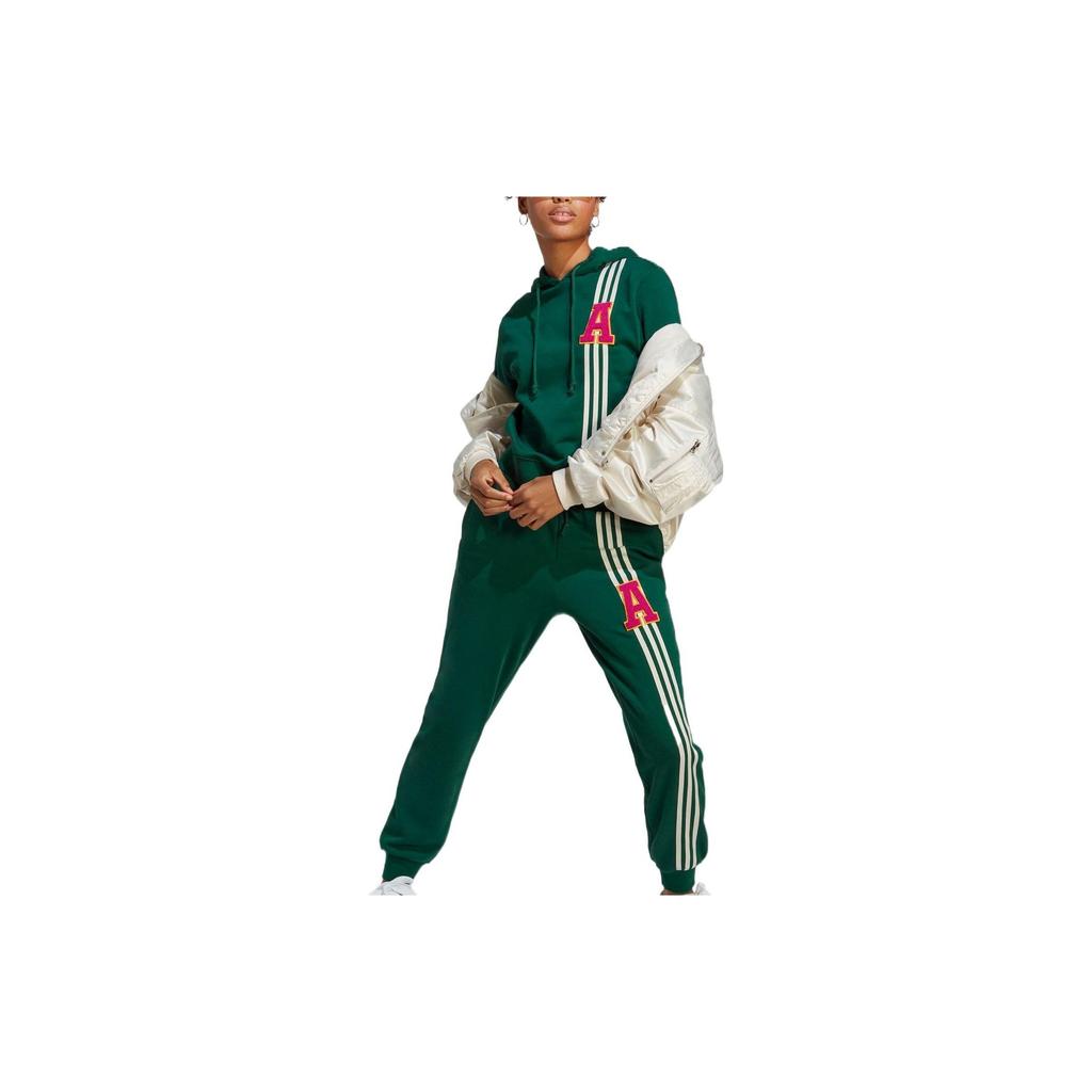 Adidas Letter Logo Printed Striped Sports Pants Women Bottoms Dark-Green IC5240