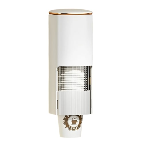 East Leaf Paper Cup Dispenser, Cup Holder, Wall-Mounted Stand, Water Server with Side Lid, Adhesive Closure, Holds Approximately 40 50-75mm Cups, Whit