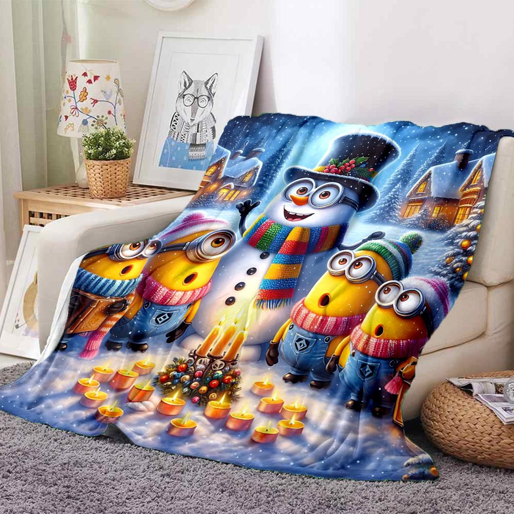 1Pc Merry Christmas Minions Blanket Soft And Comfortable Casual Warm Camping Travel Christmas Halloween Gift M91745
