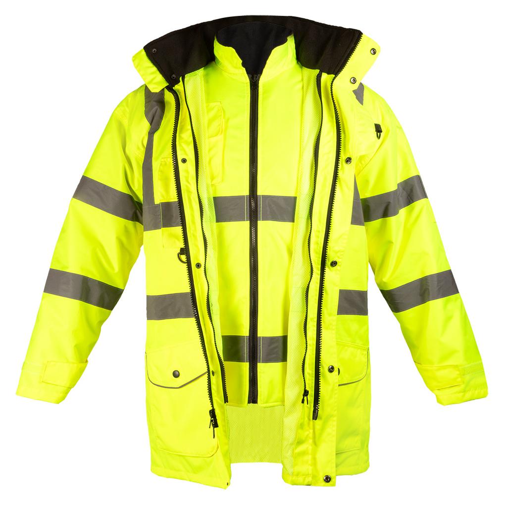 5-in-1 Warning Work Jacket, Insulated, Yellow, Size XXL