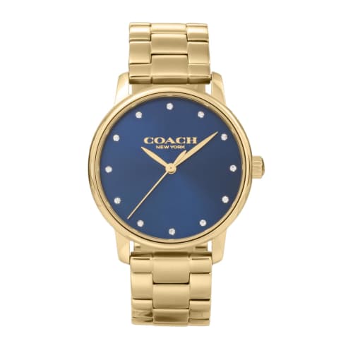 

Coach Grand Watch, 36mm, Blue Dial, Quartz Movement, Water Resistant, Mineral Glass, Gold, 14503970, Women s