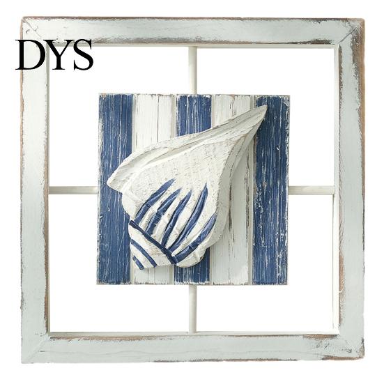 Small Beach House Ornaments 3D Conch/Starfish/Shell Wooden Frame Wall Art, Distressed Coastal Style Decoration, Seaside Theme Decorations Ocean