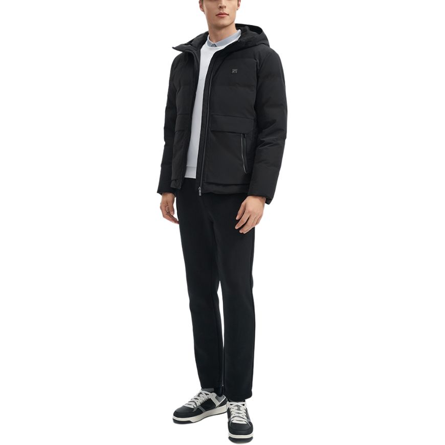 FILA White Versatile Solid Color Warm Hooded Long Sleeve Down Jacket Men Outerwear Black F11M443902FBK