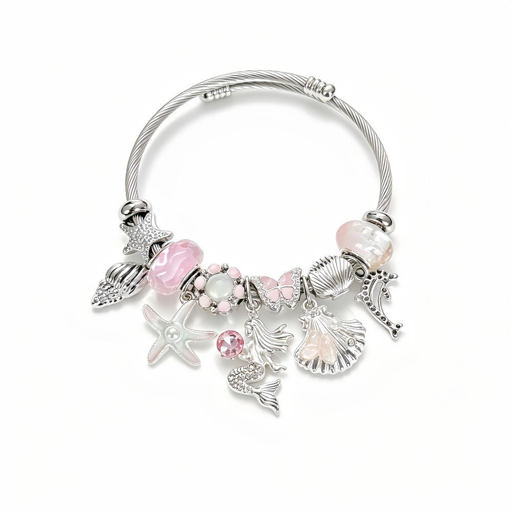 Fanhua Jewelry Tiktok Hot Selling Waterproof Stainless Steel Gold Plated Ocean Mermaid Dolphin Starfish Shell Bracelet