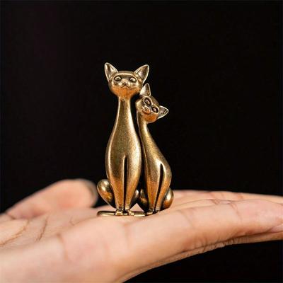 1pc Couple Cat Ornament Vintage Brass Sculpture Art Piece Intertwined Loving Cats Ideal Artwork For Home Office Or Cafe Perfect For Shelf Living Room