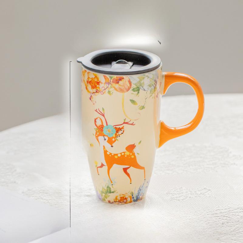 Xianlin Mizhi Tierische Keramiktasse Große Kapazität Wasserbecher mit Deckel Büro Paartasse Solitär Teetasse