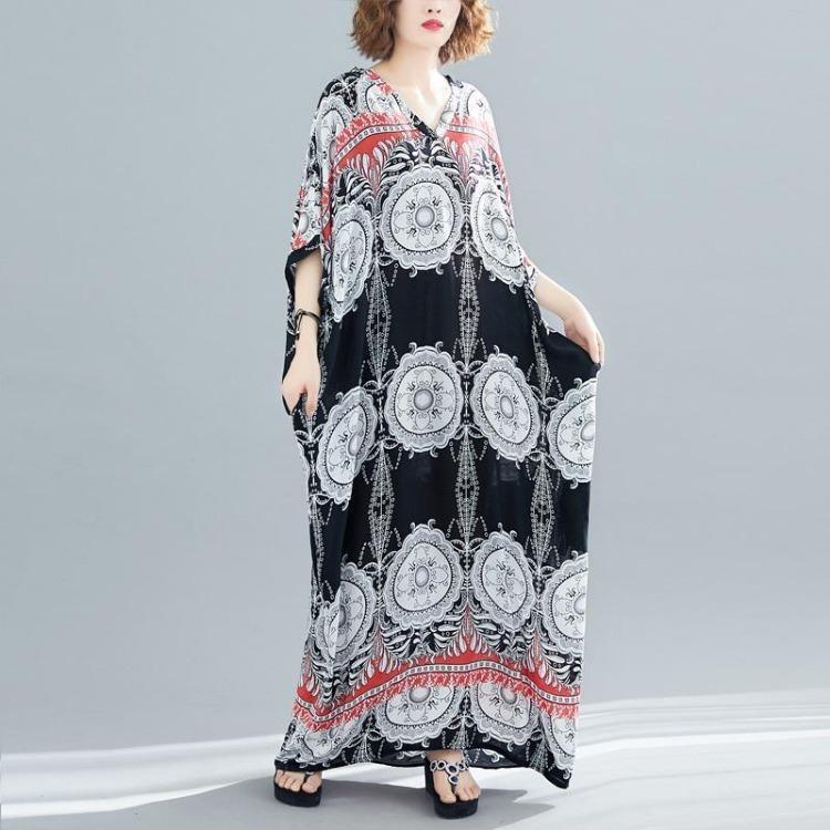 Nouveauté Été Robe Longue Maxi Vintage Florale Satinée Grande Taille Femmes Décontractée Ample Robes
