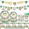 Cute Jungle Animal Party Supplies Disposable Plates Cups Tablecloth Birthday Decor