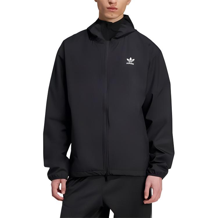 adidas Originals Einfarbiges Logo Kapuzenjacke mit Reißverschluss Langarm Herrenjacken Schwarz JW1055